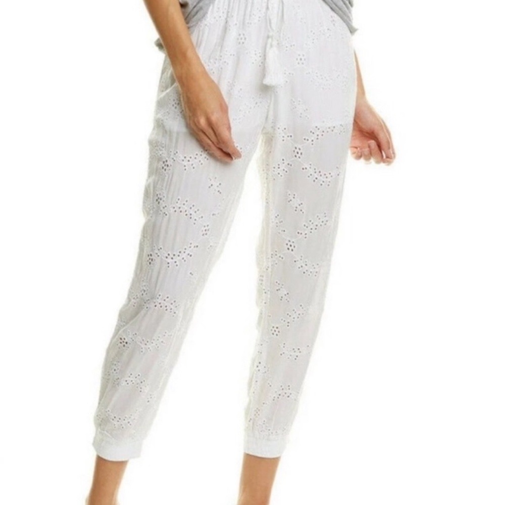 Young Fabulous &‎ Broke Eyelet Joggers Women M White Lined Pull On  Boho Beach